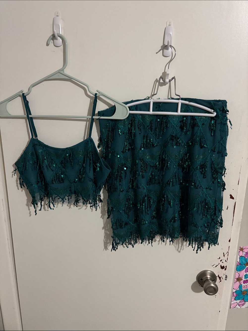 Junior's M Sincerely Jules Two-Piece Sequin Set Dark Teal - 100% Polyester